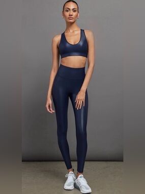 CARBON38 High Rise Full-Length Legging In Takara Shine Navy Blazer Size S